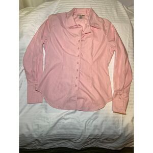 Heat Wave Vintage Womens Pink Button Up Blouse Size Large Striped Long Sleeve